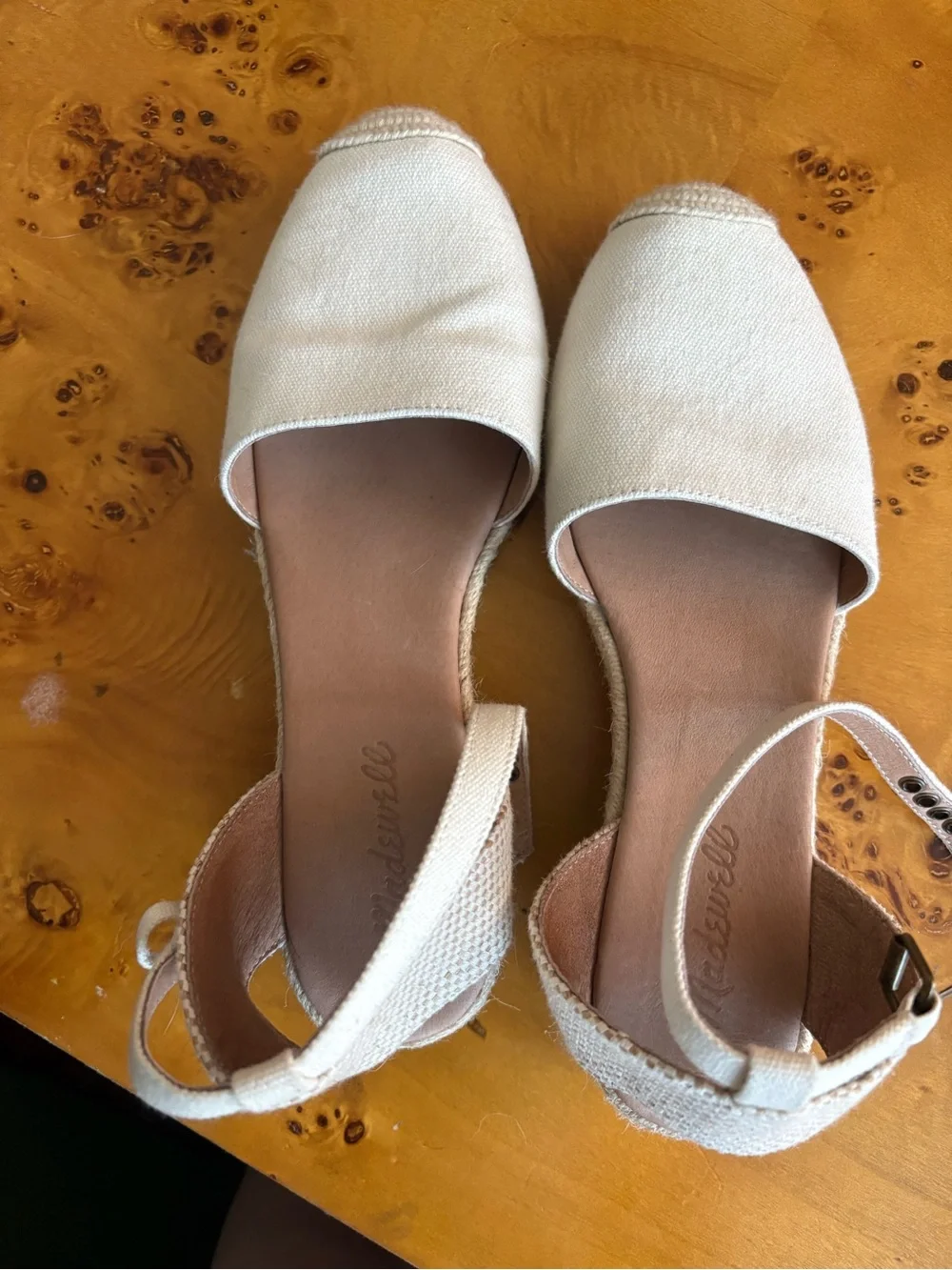 Madewell Cream Canvas Espadrille Ankle-Strap Flats